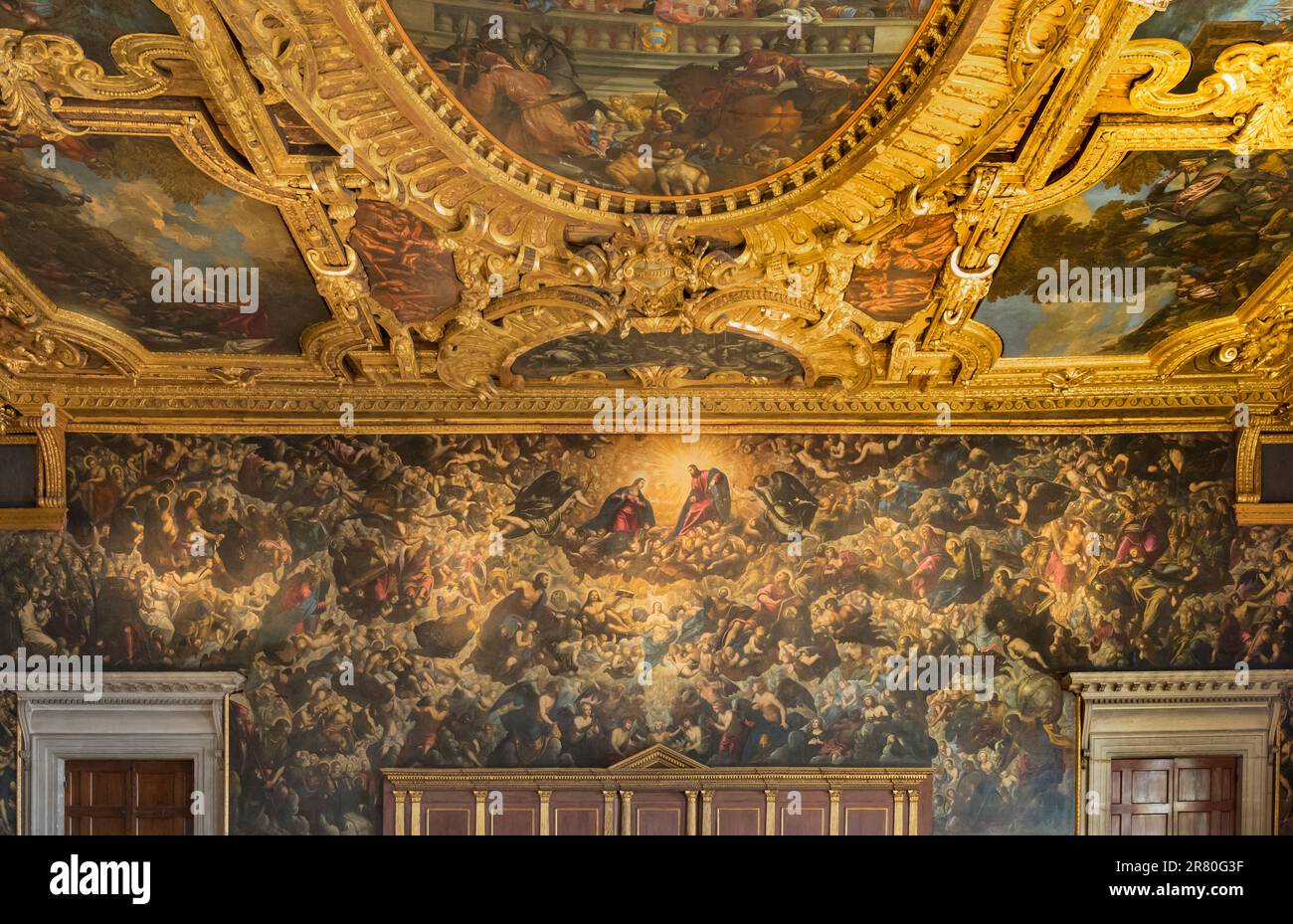 Venice, Italy. Il Paradiso, or Paradise. Oil painting by Tintoretto in the Chamber of the Great Council in the Palazzo Ducale, or Doge’s Palace.  The Stock Photo