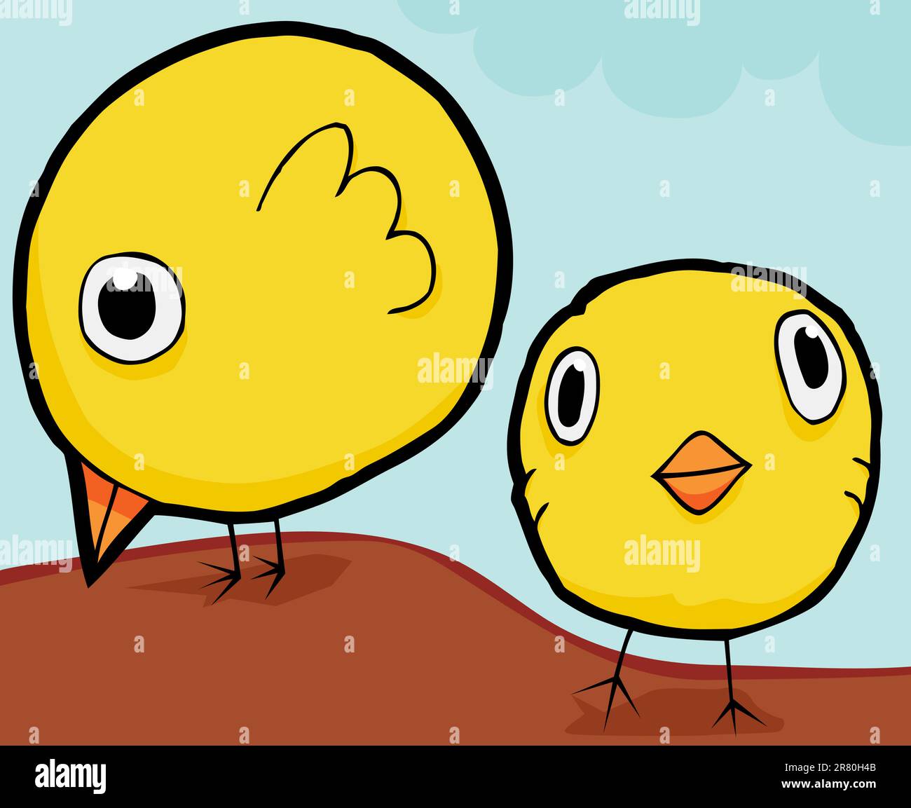 Cute baby birds standing and looking for food Stock Vector