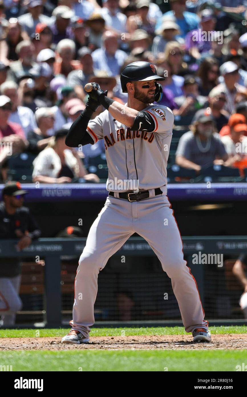 San Francisco Giants left fielder Mitch Haniger (17) in the third inning of  a baseball game Tuesday, June 6, 2023, in Denver. (AP Photo/David  Zalubowski Stock Photo - Alamy