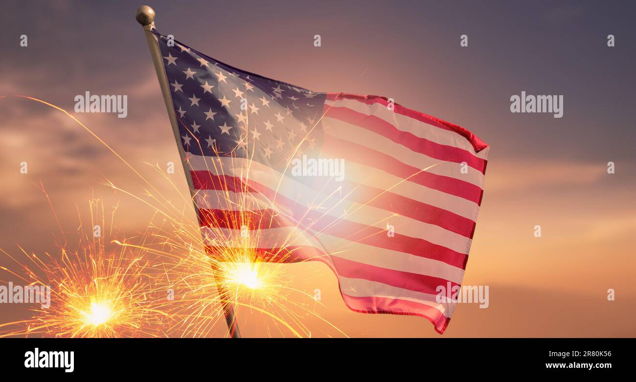 American Celebration - Usa Flag And Sparklers At Sunset, 4th of July ...