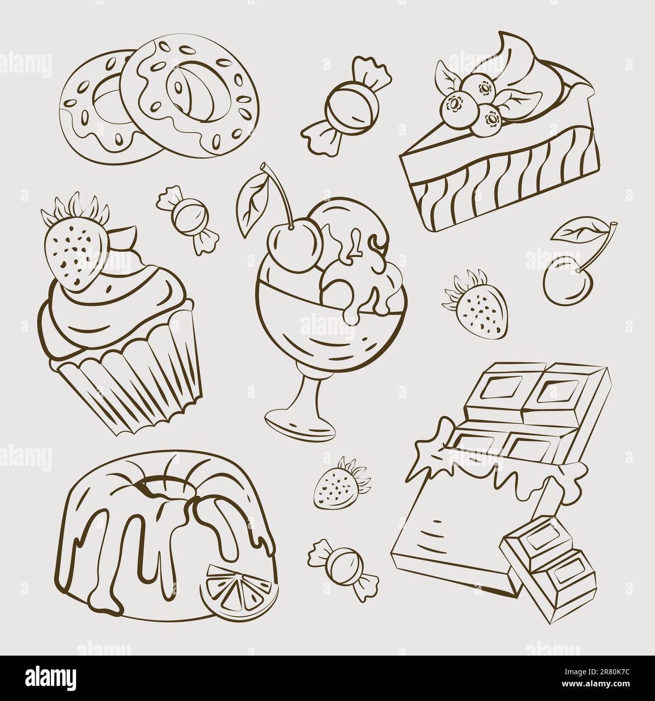 desserts sweets sketch hand drawing vector in illustration Stock Vector