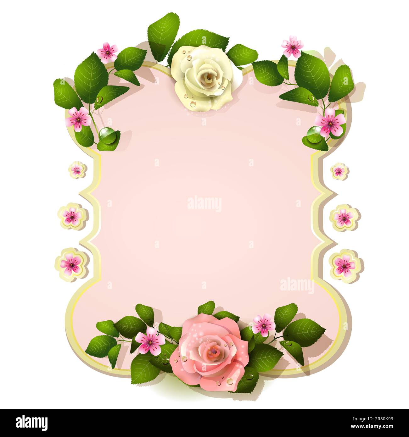 Mirror with white and pink roses Stock Vector