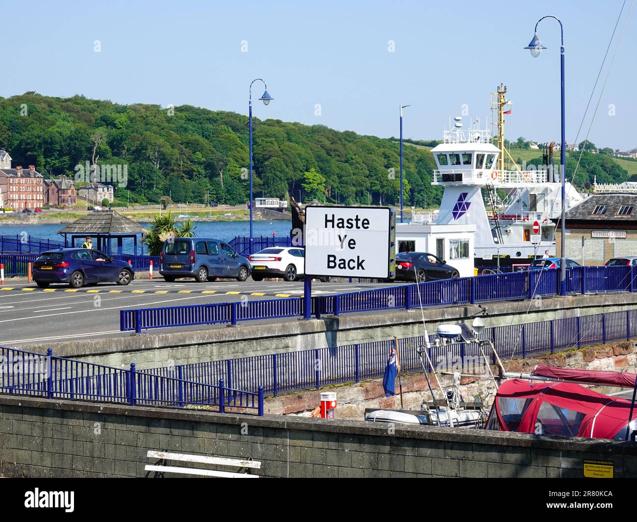 Cars lining up to board the ferry from Rothesay to Wemyss Bay, Scotland