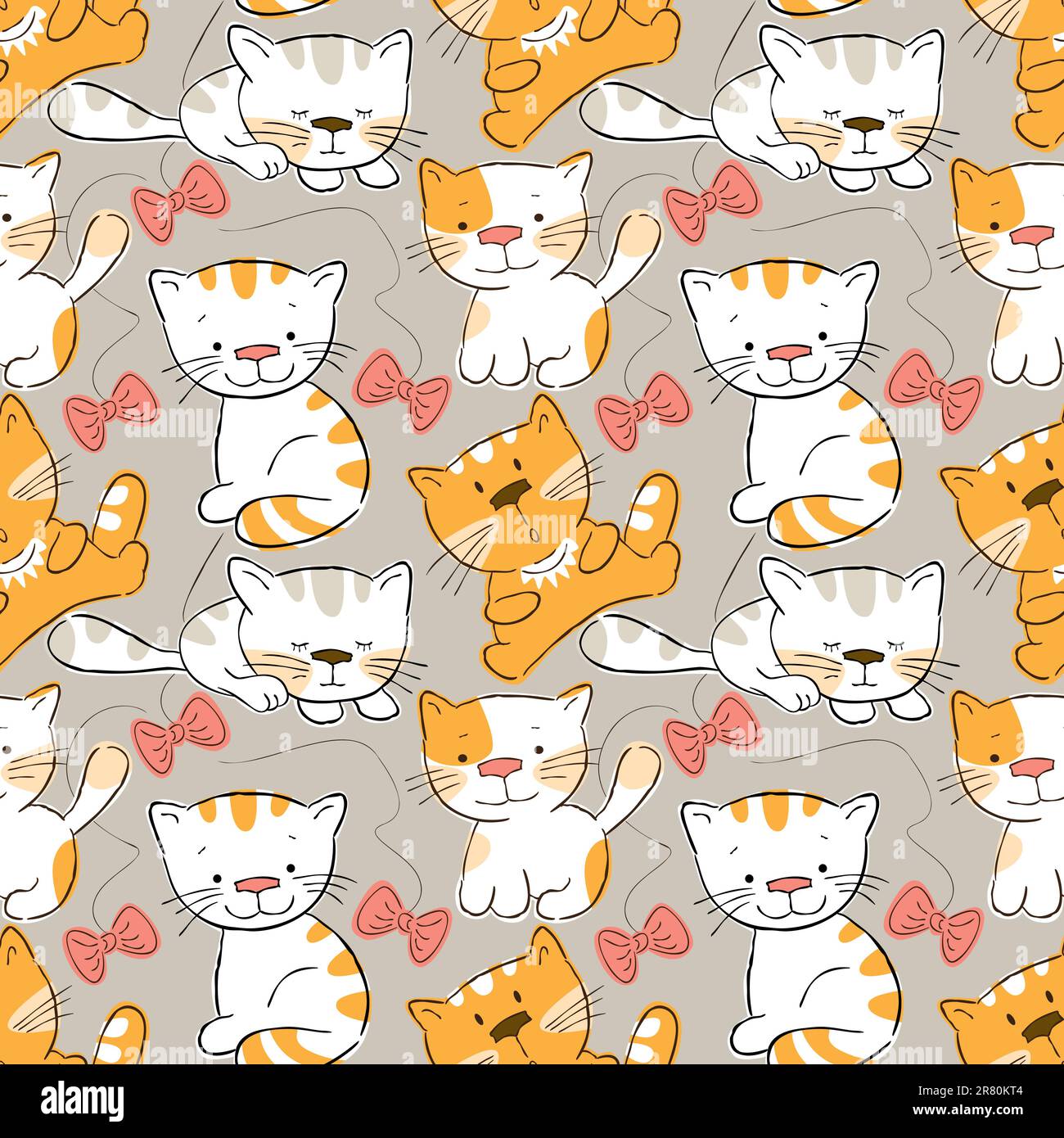 Seamless pattern -funny cartoon kitten. Stock Vector