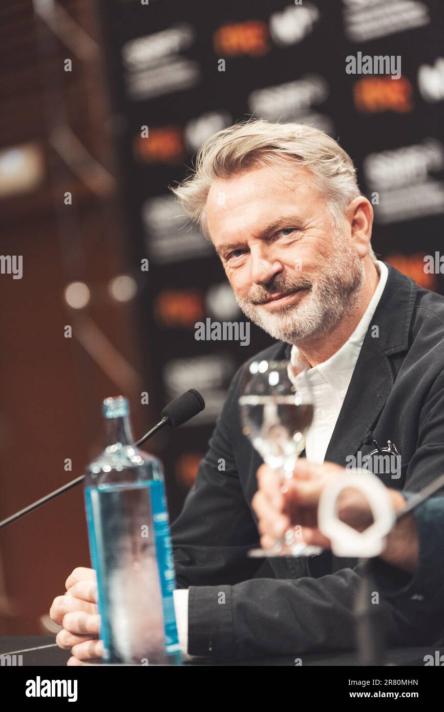 At the San Sebastián International Film Festival in Spain on September 20th, 2019, Sam Neill, actor from the film Blackbird, at a press conference. Stock Photo