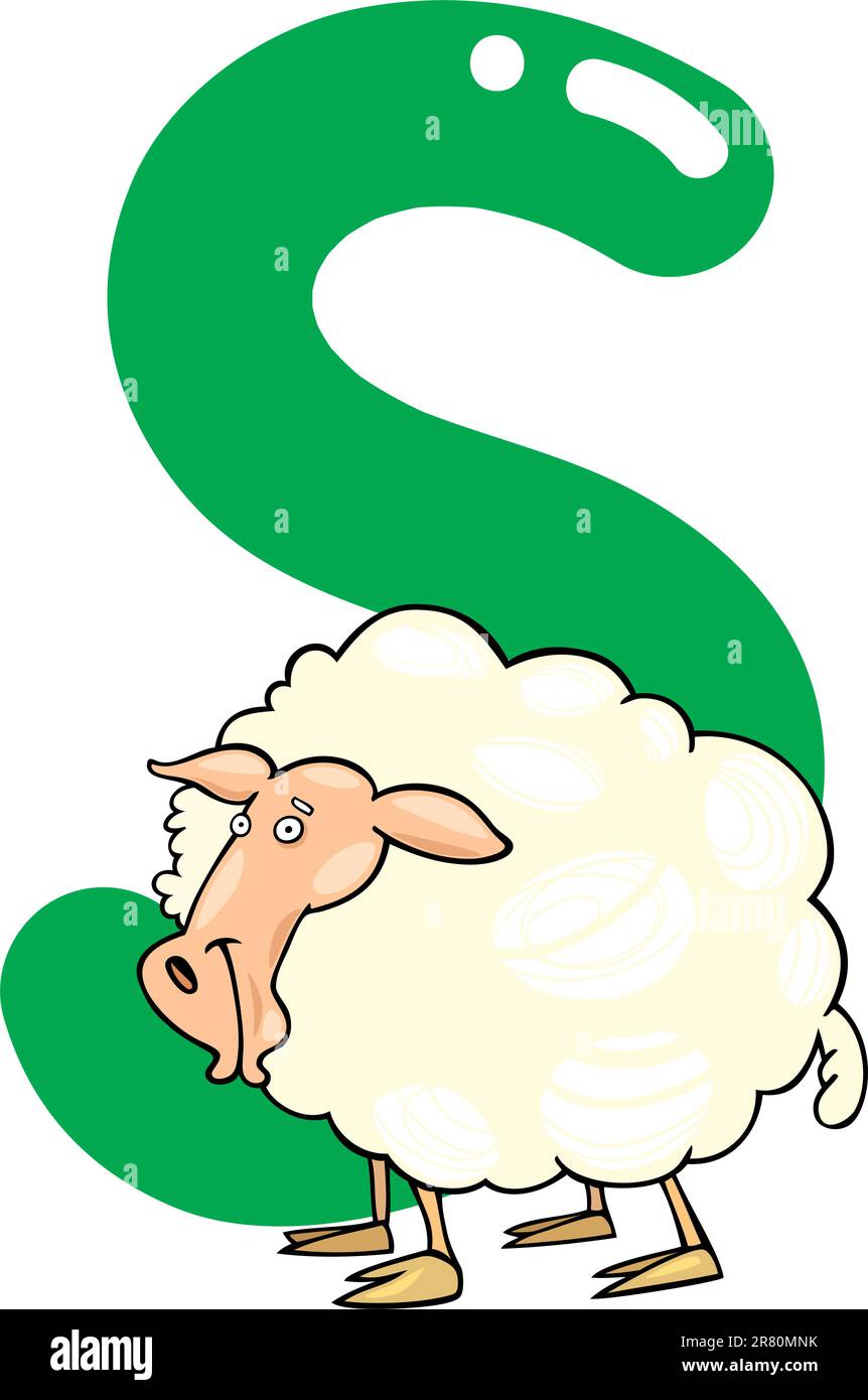 cartoon illustration of S letter for sheep Stock Vector