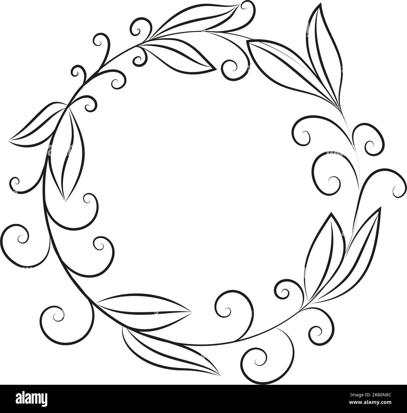 Frame from floral elements. Vector black and white round frame Stock ...