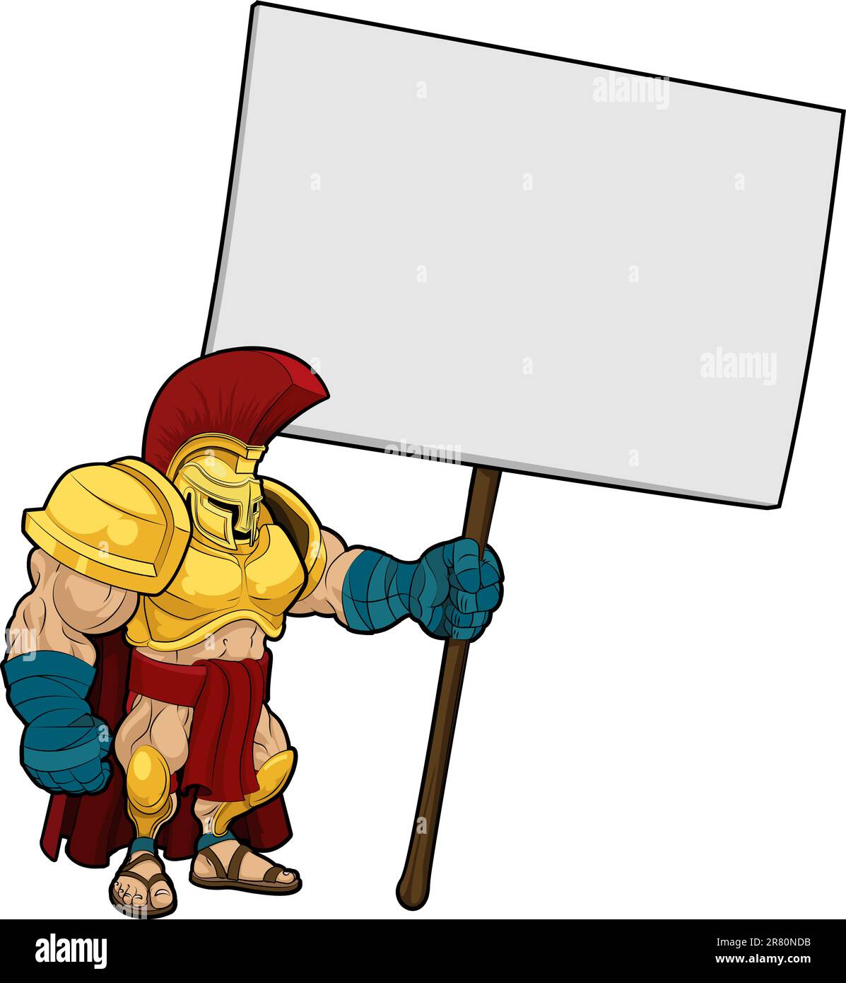 Cartoon illustration of a tough looking Spartan or Trojan soldier holding a sign board Stock Vector