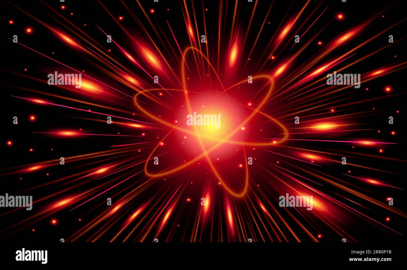 Red glowing lines and particles of strong energy, magic in black space