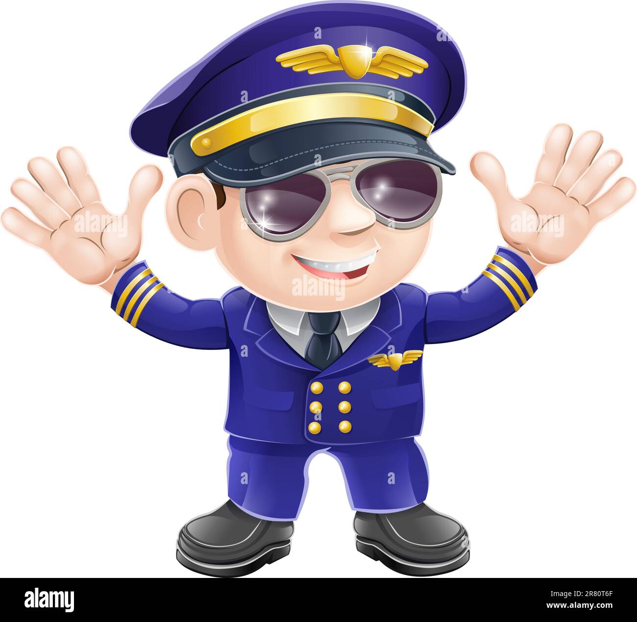 Illustration of a cute happy airplane pilot wearing sunglasses and waving Stock Vector