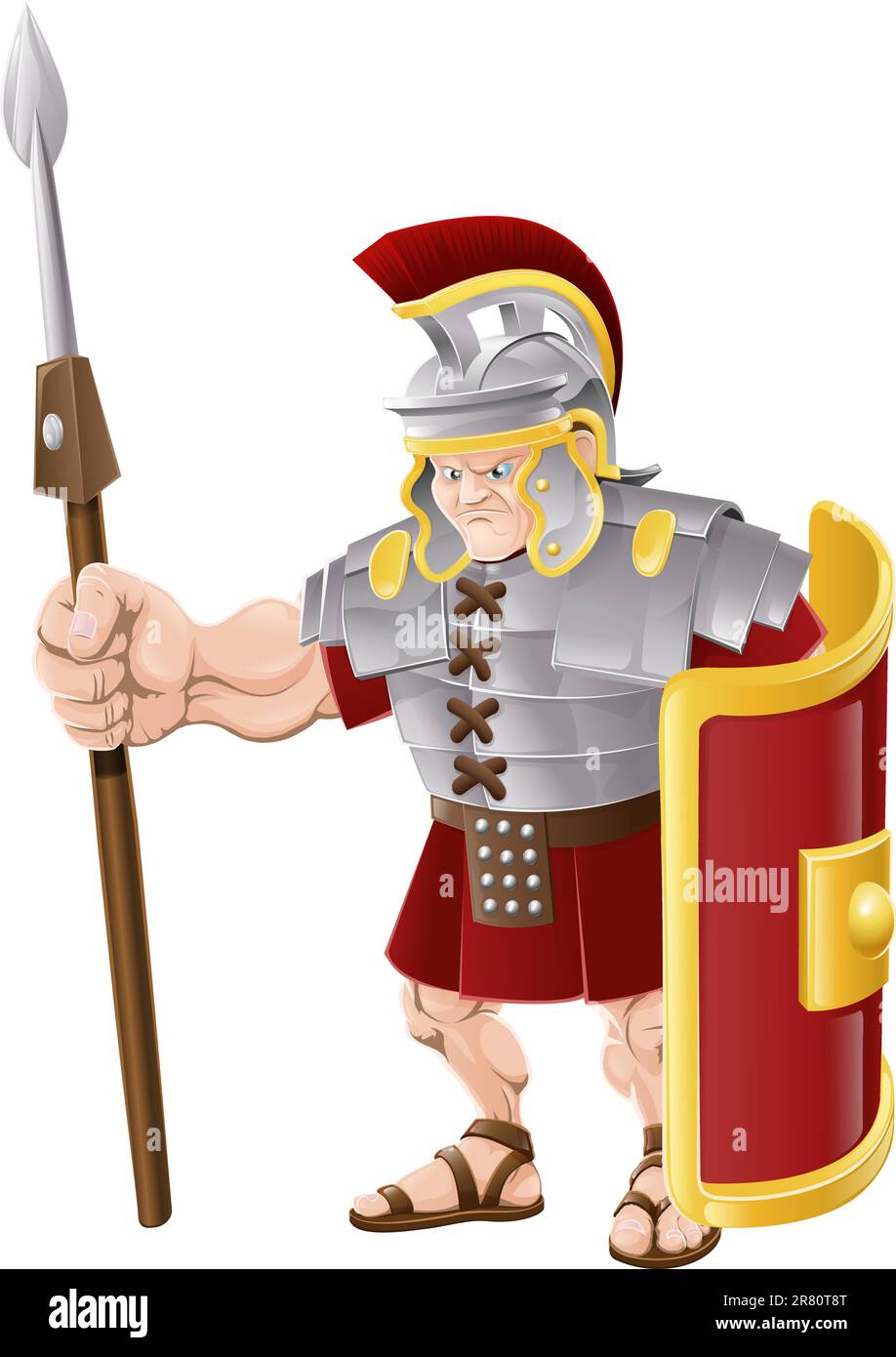 Illustration of strong looking Roman soldier with spear and shield Stock Vector