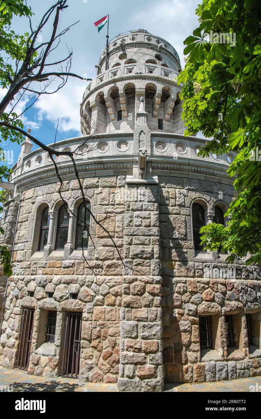 Elizabeth Lookout tower on Janos Hill (Janos-hegy) in Budapest, Hungary. Built in 1911, the tower was named after Empress Elisabeth, wife of Emperor F Stock Photo