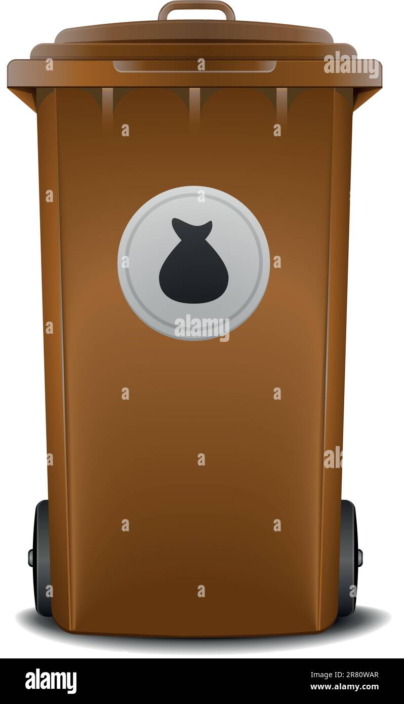 illustration of a brown recycling bin with trash symbol Stock Vector