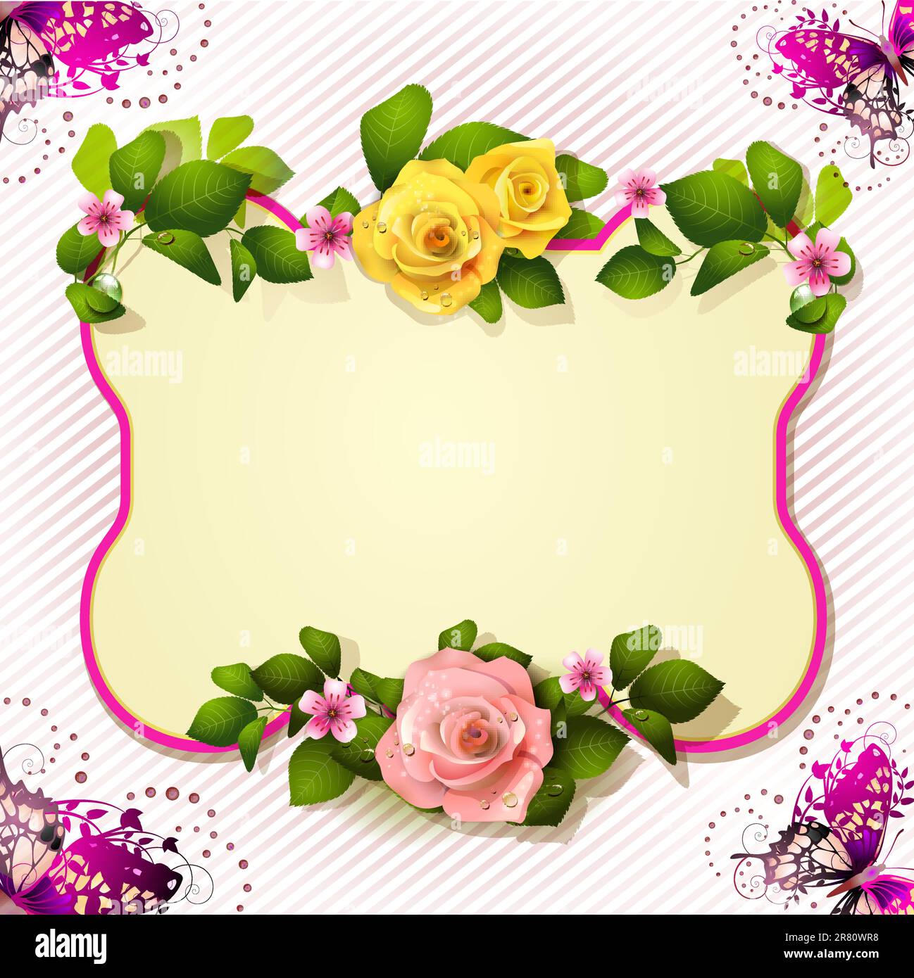 Mirror with roses and butterfly Stock Vector