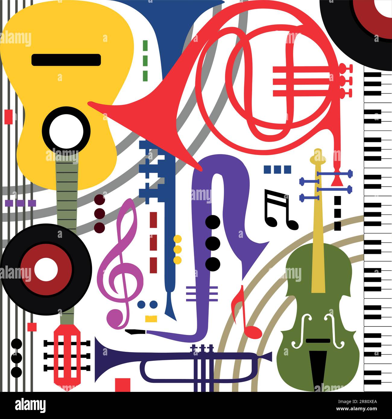Abstract colored music instruments on white, full scalable vector graphic, change the colors as you like Stock Vector