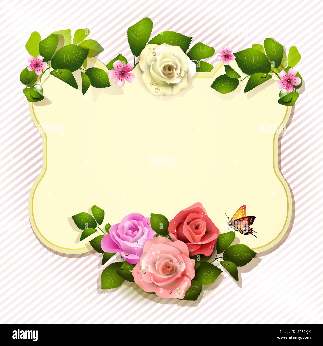 Mirror with roses and butterfly Stock Vector