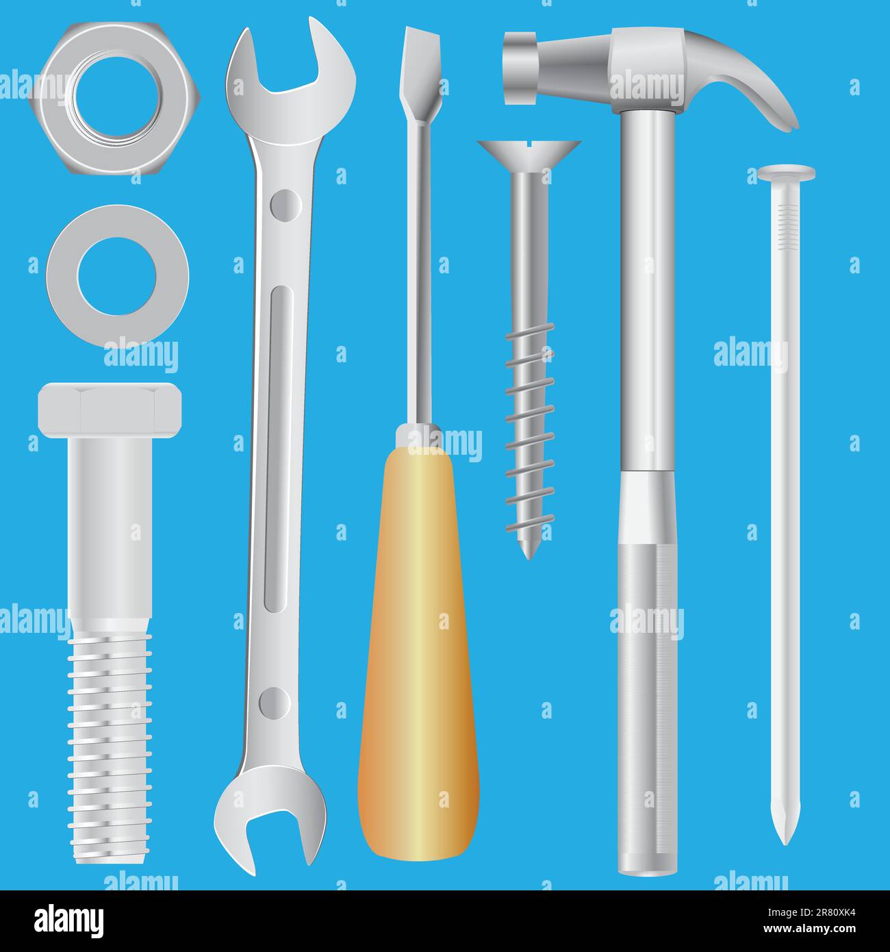 Bench set of tools and fasteners. Vector illustration Stock Vector