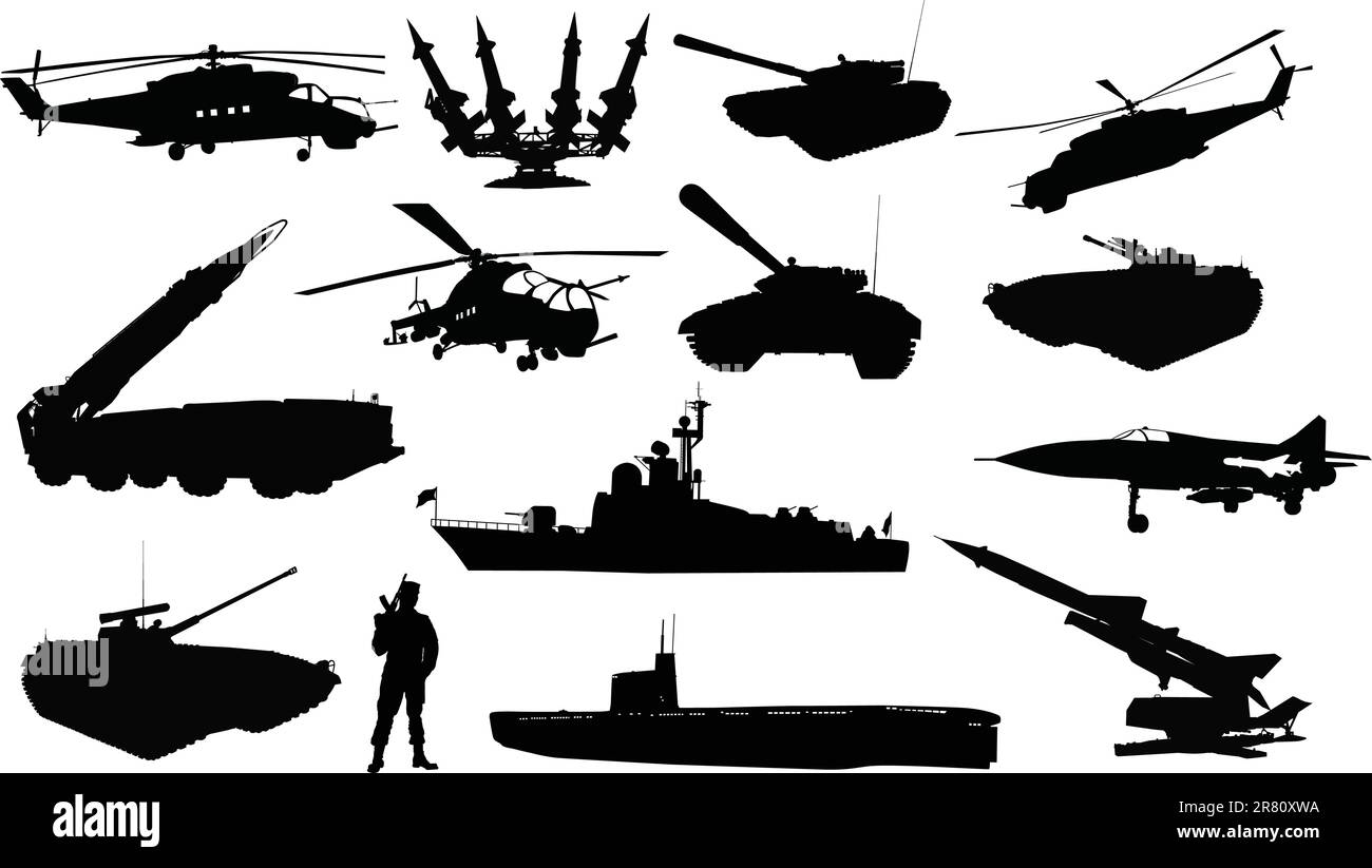 High detailed soviet (russian) military silhouettes Stock Vector