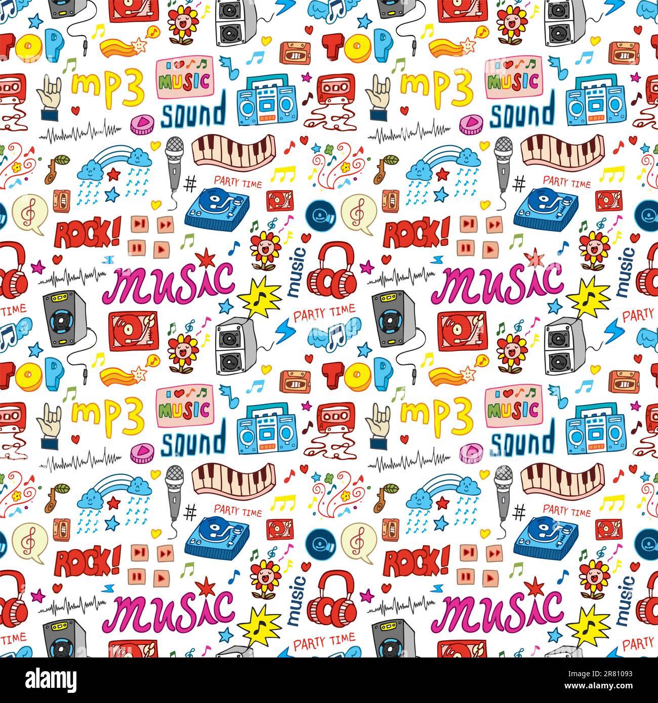 cute music icon seamless pattern Stock Vector