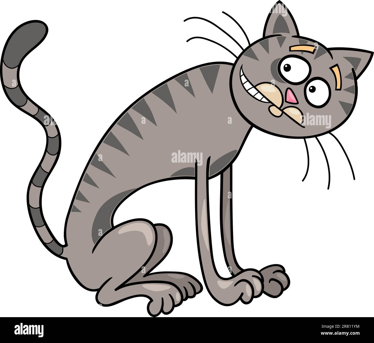 cartoon illustration of thin gray tabby cat Stock Vector