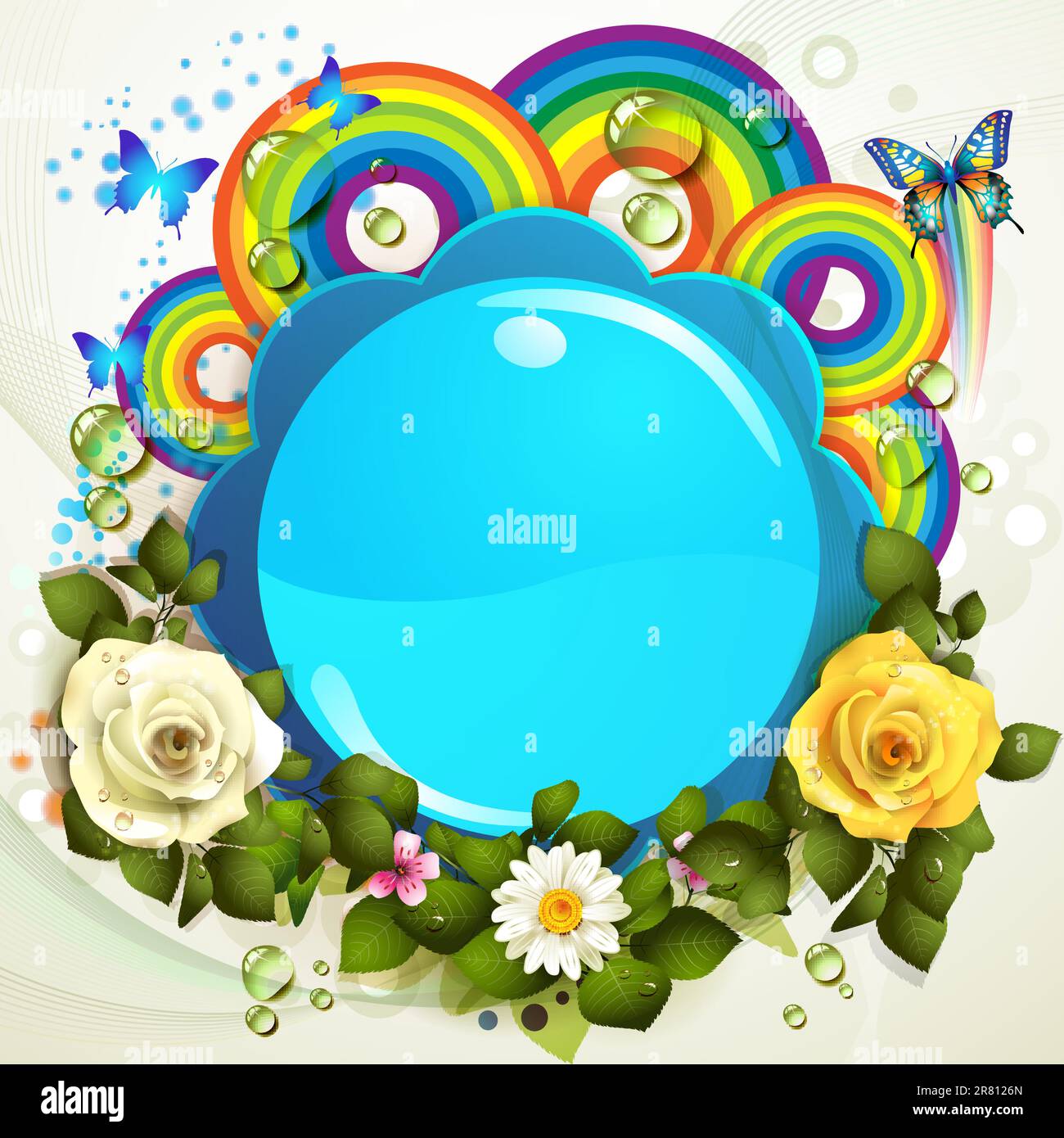 Blue background with roses and butterflies Stock Vector Image & Art - Alamy
