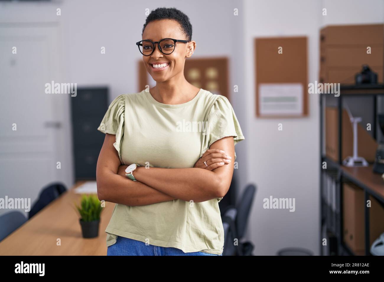African american woman business worker smiling confident standing with ...