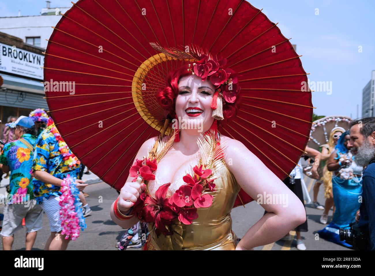 New York, New York, USA. 18th June, 2023. Celebrating summer the Mermaid Parade in Coney Island is the nations largest art parade. Since 1983 sea creatures of all kinds have paraded on Surf Avenue and on the famous boardwalk to the delight of hundreds of thousands in Brooklyn by the sea. (Credit Image: © Milo Hess/ZUMA Press Wire) EDITORIAL USAGE ONLY! Not for Commercial USAGE! Credit: ZUMA Press, Inc./Alamy Live News Stock Photo