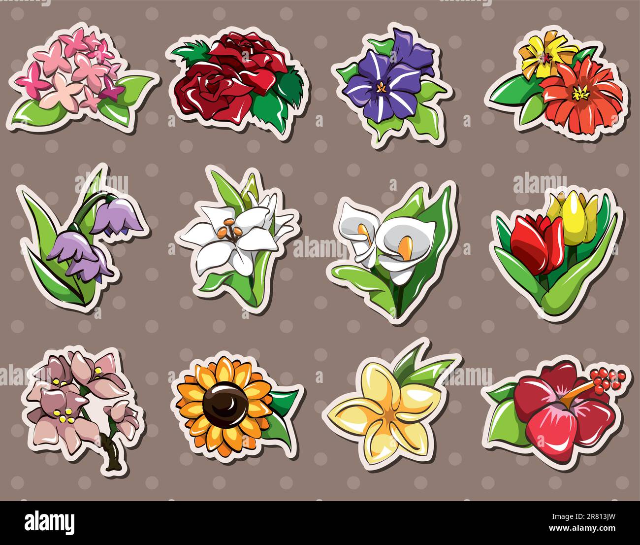 cartoon flower stickers Stock Vector