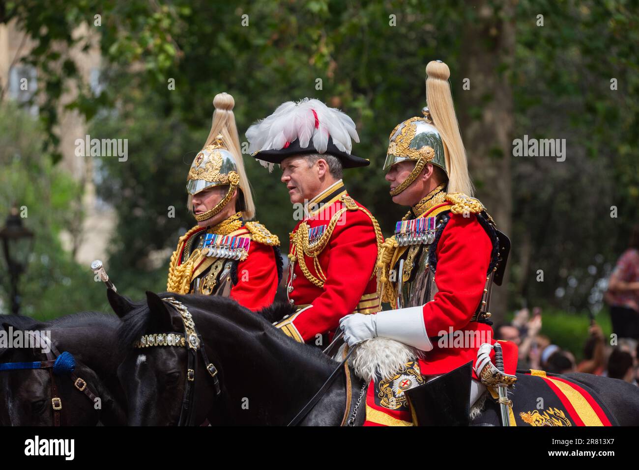Officers of the Household Cavalry at Trooping the Colour in The Mall, London, UK. The Life Guards, Household Cavalry Mounted Regiment Stock Photo