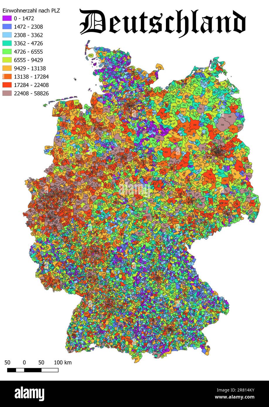 Germany population by postal code map Stock Photo