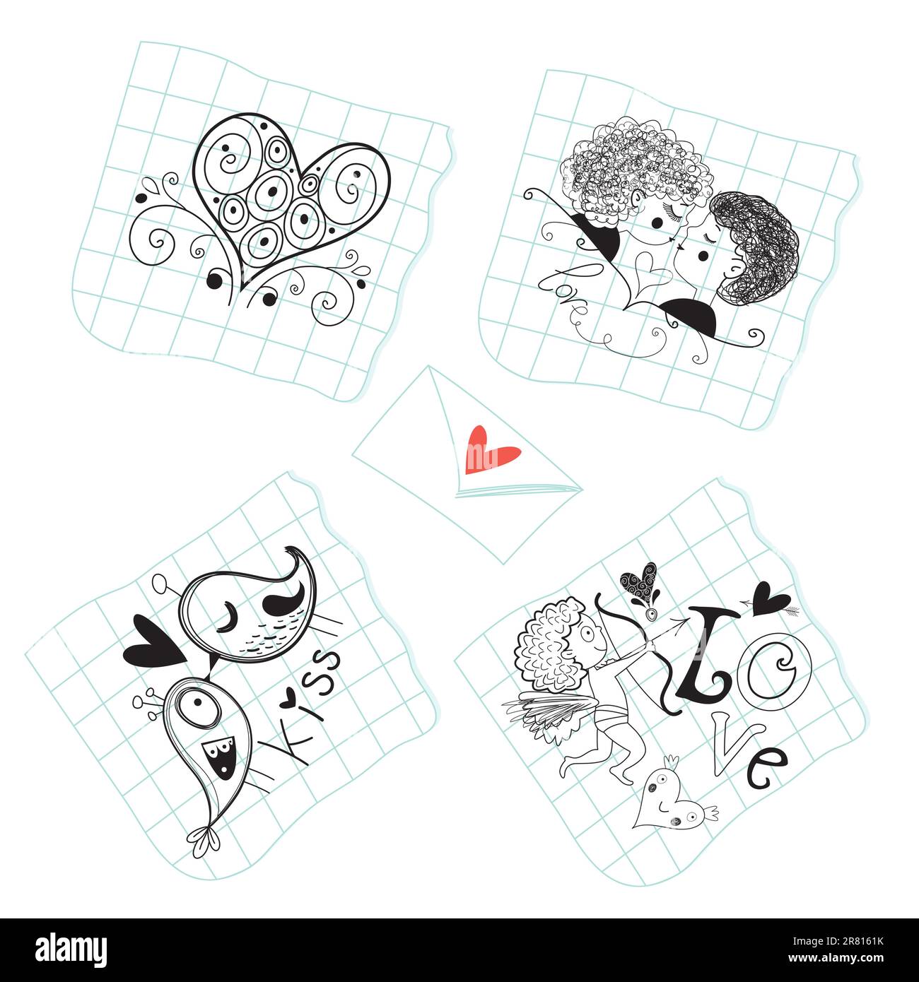 book graphic sheets with loving characters Stock Vector