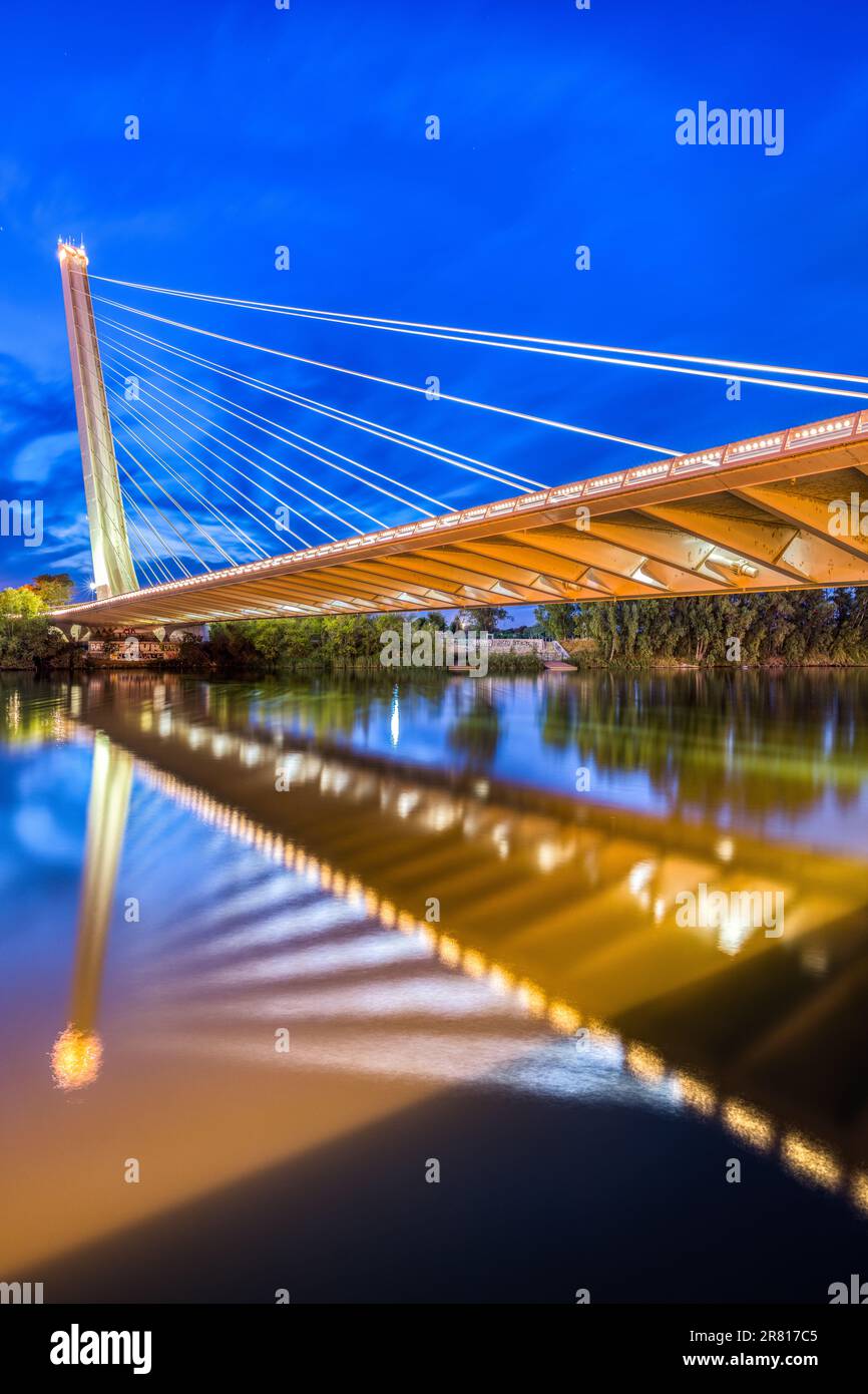 Alamillo Bridge at dusk, Seville, Spain Stock Photo