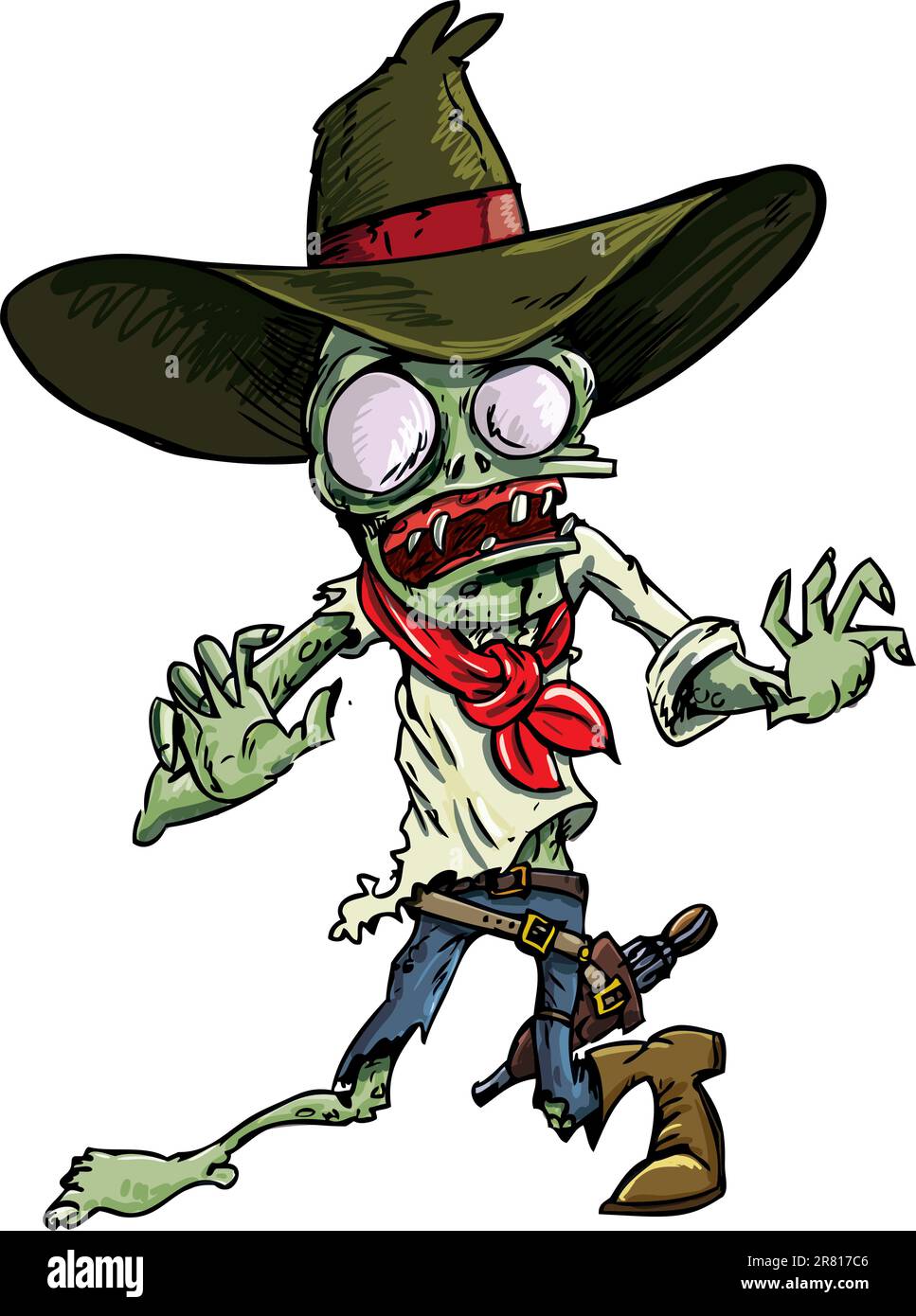Cartoon cowboy zombie with gun belt and hat. Isolated on white Stock ...