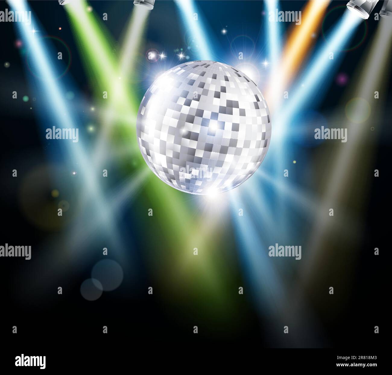 Sticker disco ball with lights - retro party background 