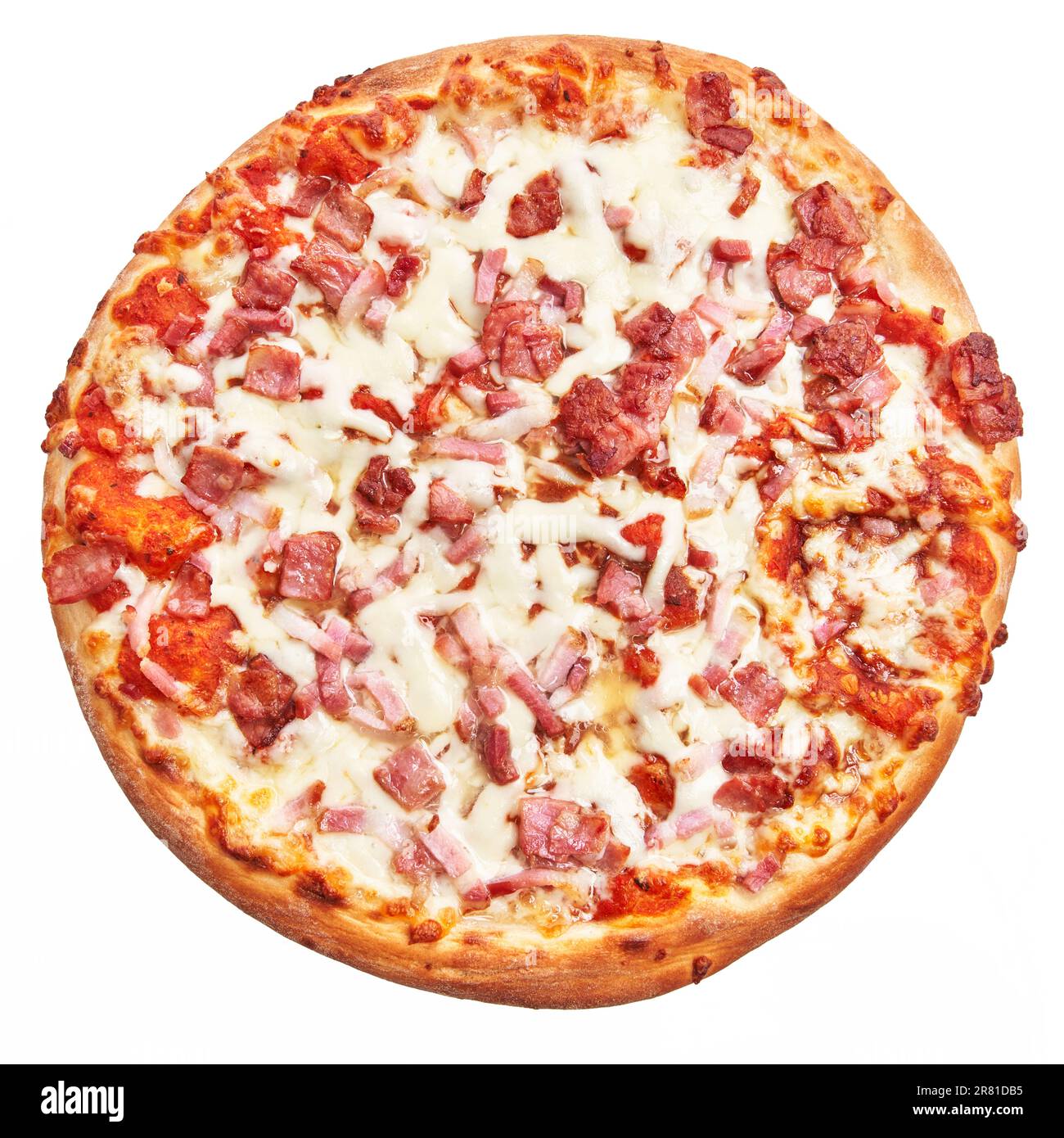 Single italian bacon pizza over white isolated background Stock Photo