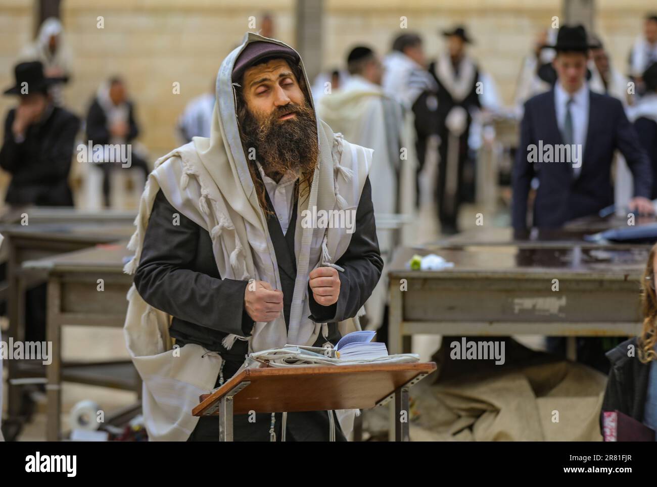 A man praying at the Western-Wall (Wailing Wall) of Jerusalem, Israel ...