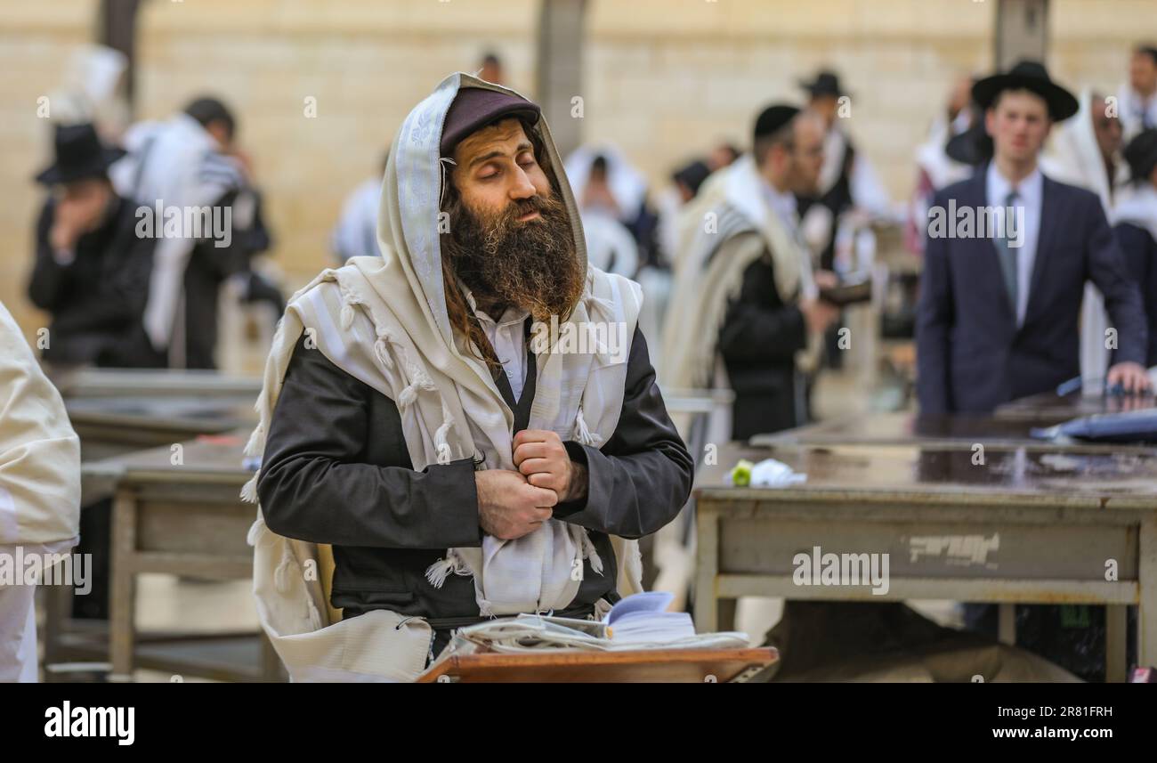 A man praying at the Western-Wall (Wailing Wall) of Jerusalem, Israel ...