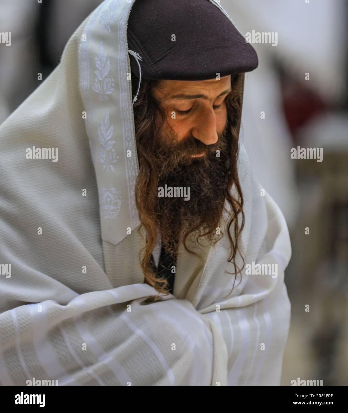 A man praying at the Western-Wall (Wailing Wall) of Jerusalem, Israel ...