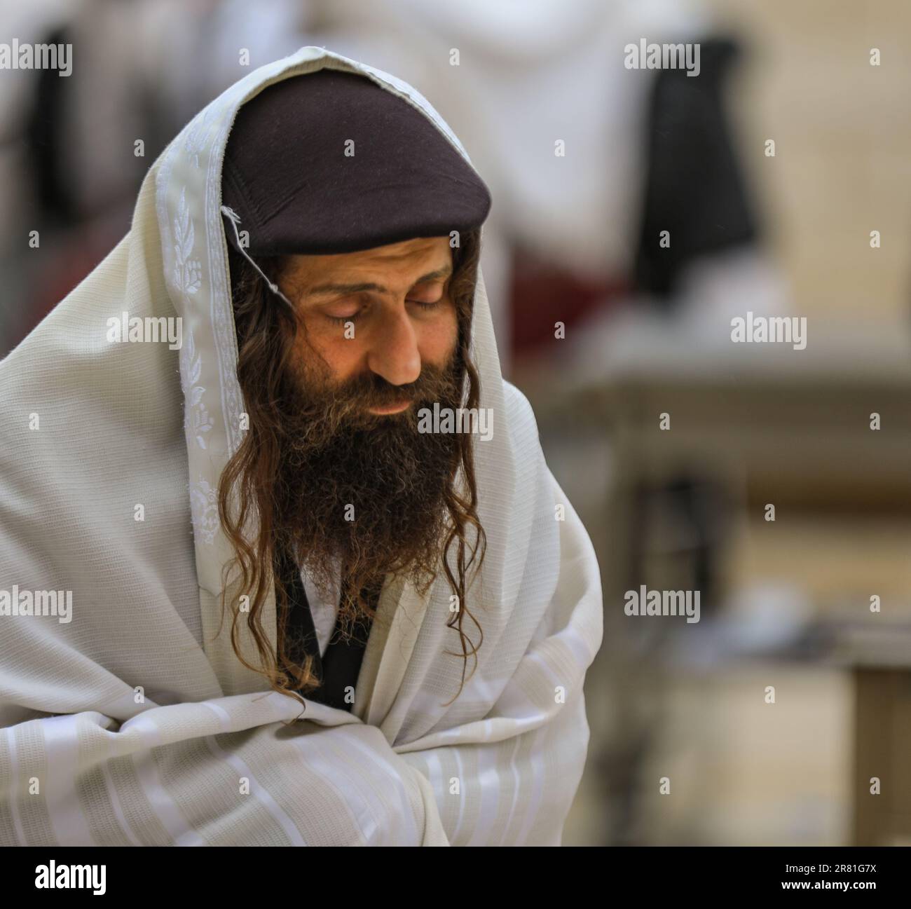 A man praying at the Western-Wall (Wailing Wall) of Jerusalem, Israel ...