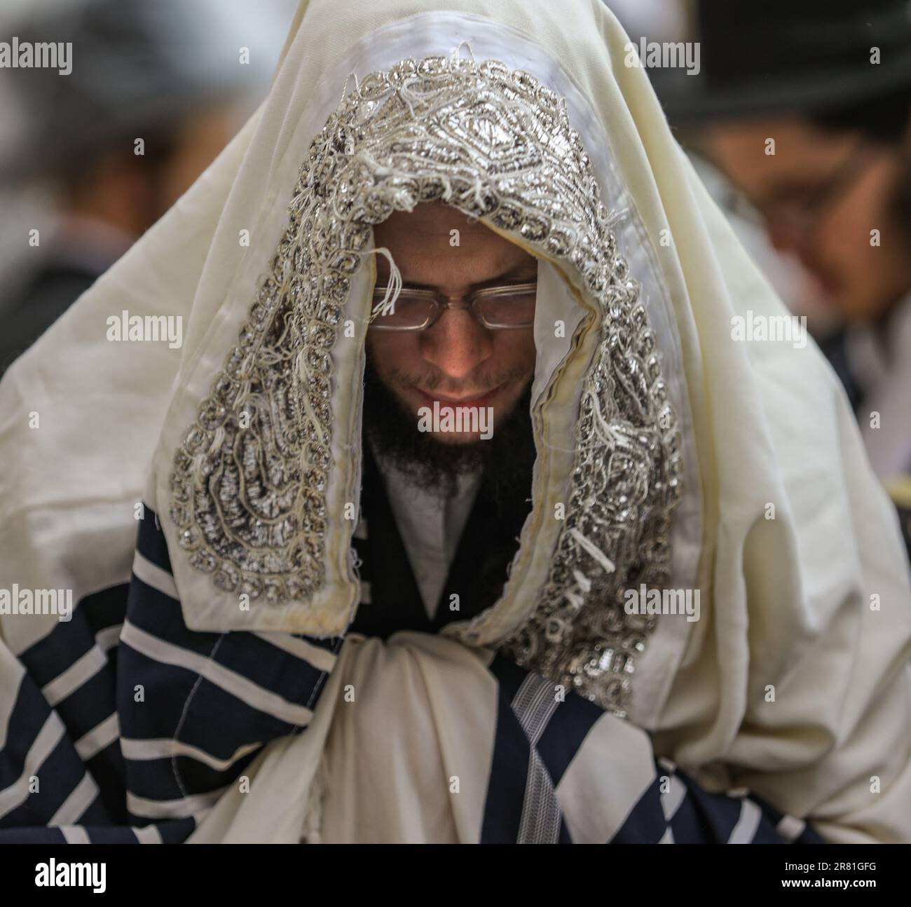 A man praying at the Western-Wall (Wailing Wall) of Jerusalem, Israel ...