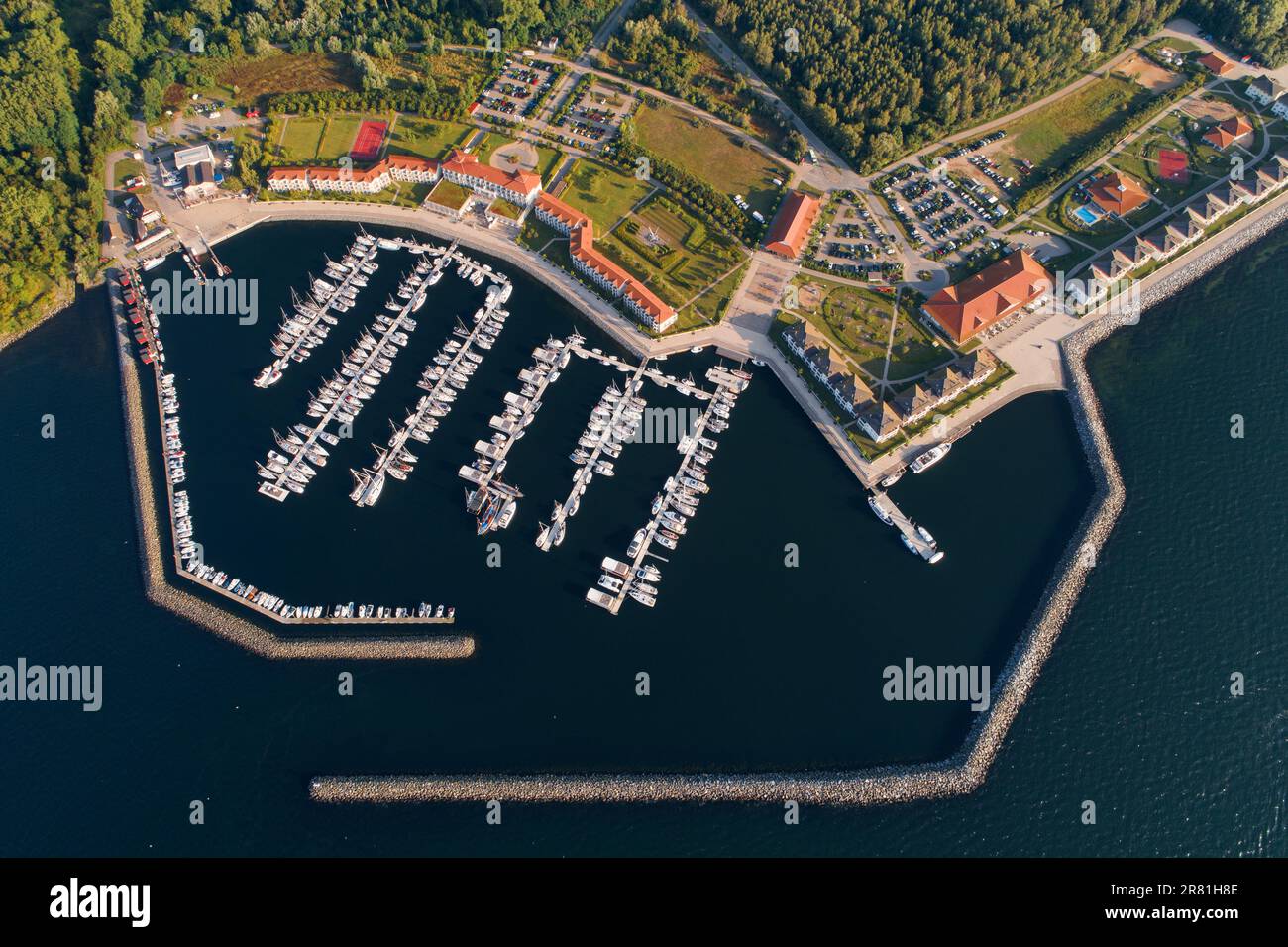 Mecklenburg-Vorpommern, Seaside resort Boltenhagen, Weisse Wiek, port, harbour, yacht club, aerial view Stock Photo