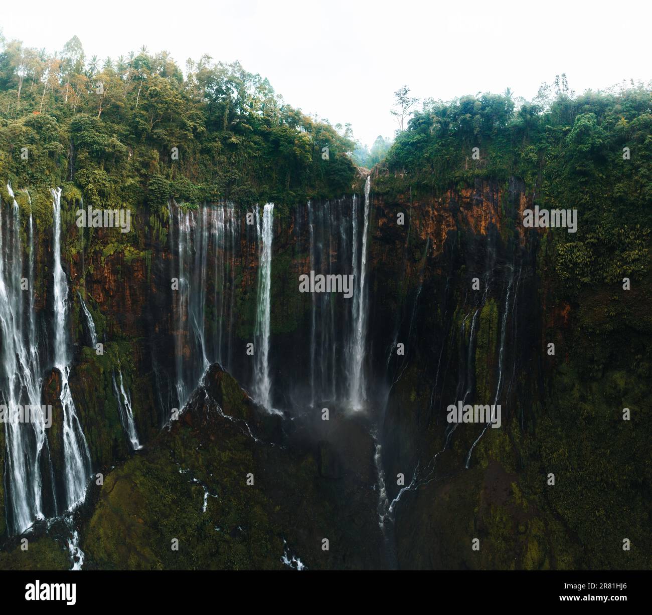View from above, stunning aerial view of the Tumpak Sewu Waterfalls ...