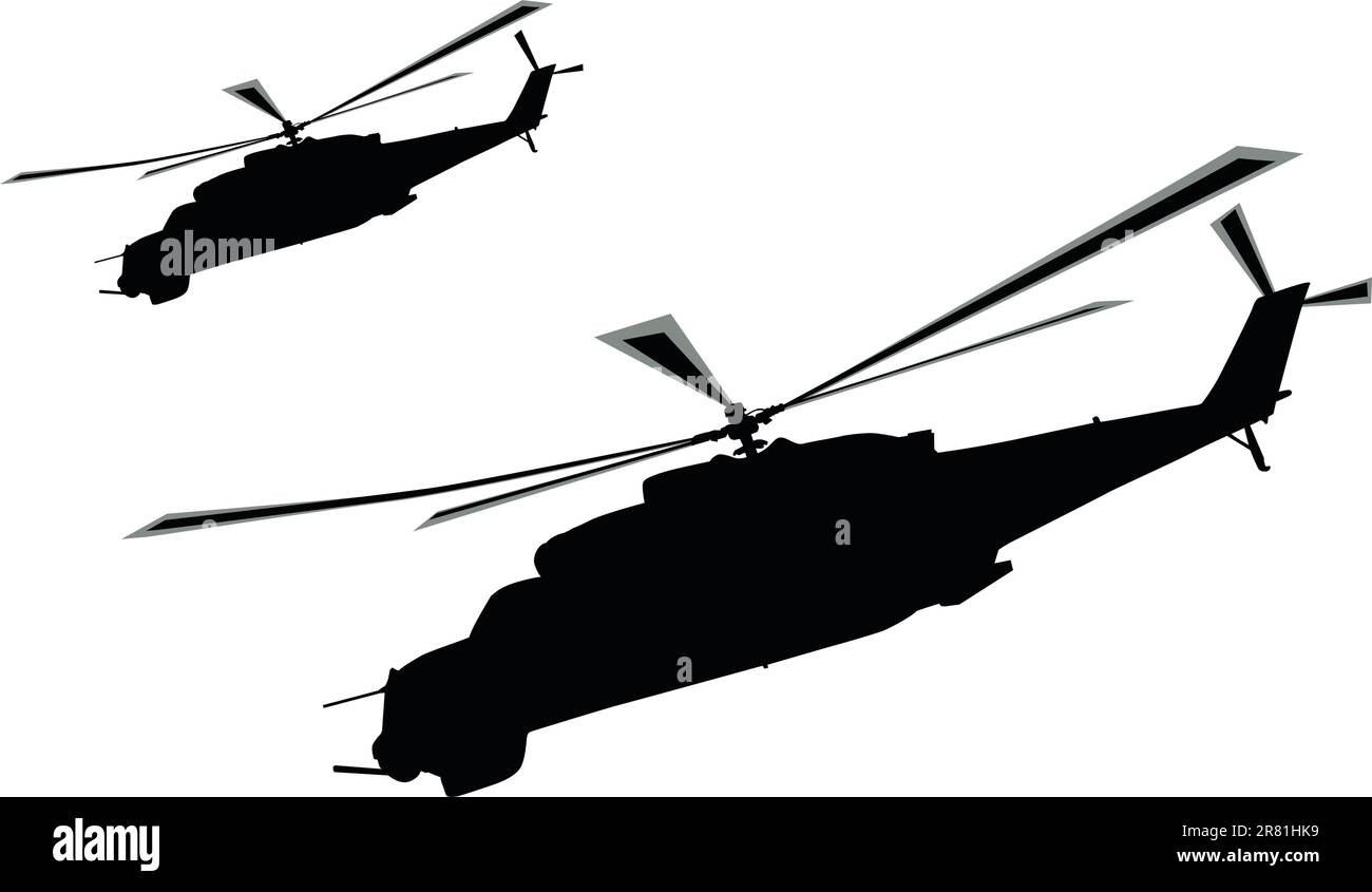 Flying helicopters silhouette. Vector Stock Vector
