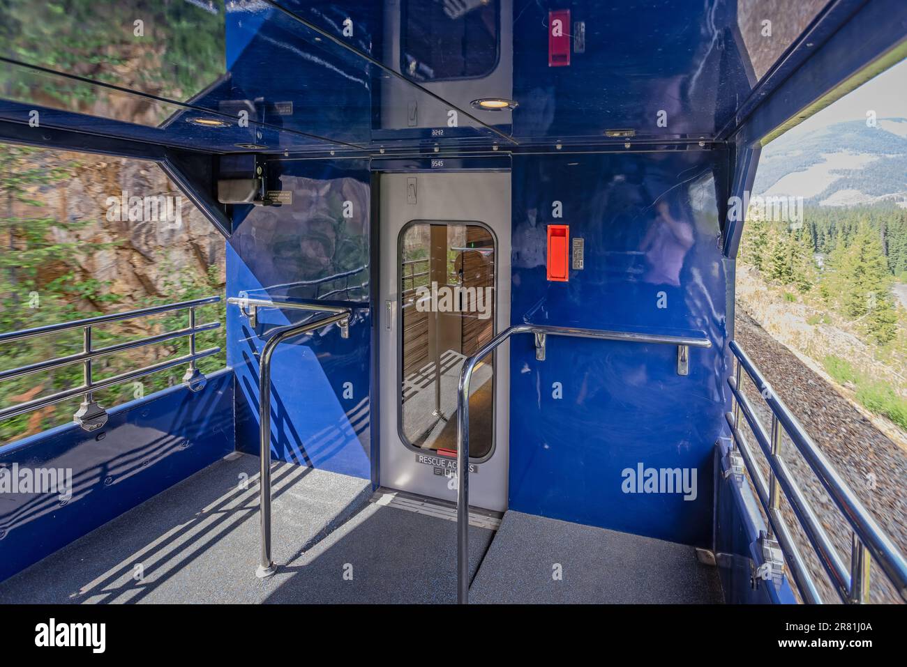 View of the observation deck on the Rocky Mountaineer in the Rocky