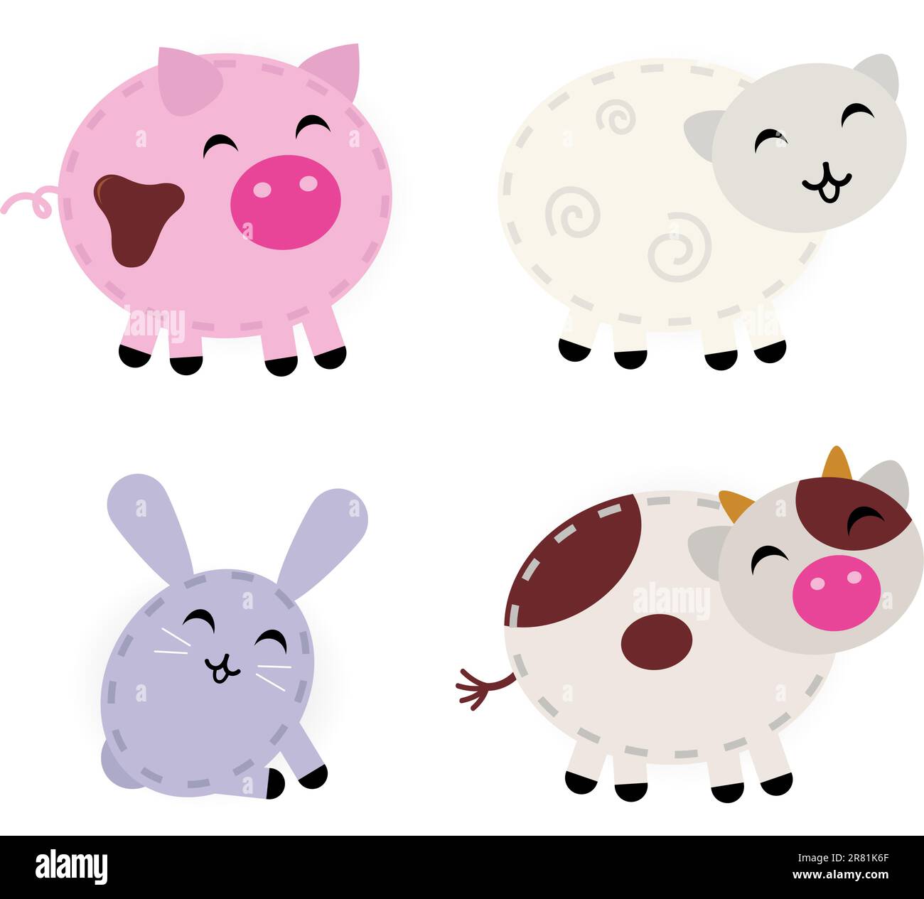 Pig, sheep, rabbit and cow - cartoon vector animals. Stock Vector
