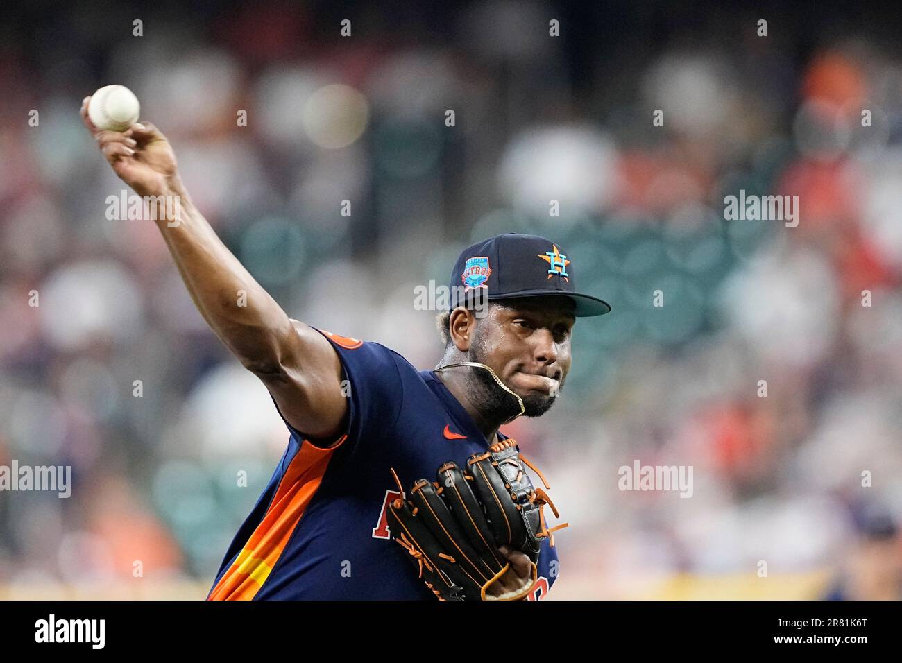 Houston Astros starting pitcher Ronel Blanco delivers during the first  inning of a baseball game against the Cleveland Guardians, Wednesday, Aug.  2, 2023, in Houston. (AP Photo/Kevin M. Cox Stock Photo - Alamy