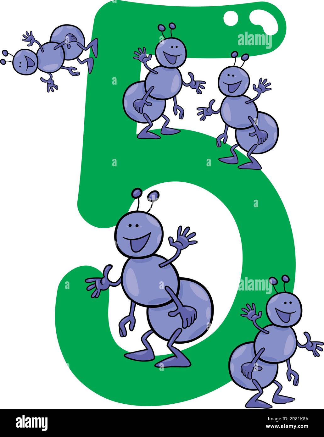 cartoon illustration with number five and ants Stock Vector