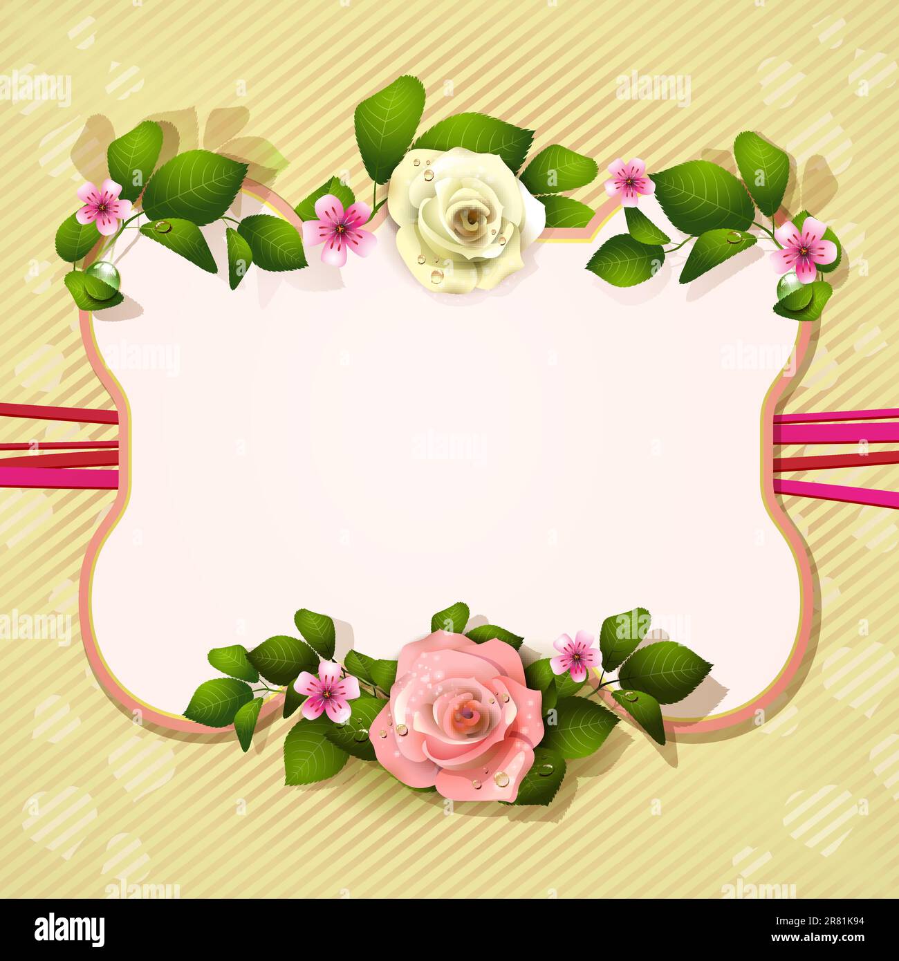Mirror with white and pink roses Stock Vector