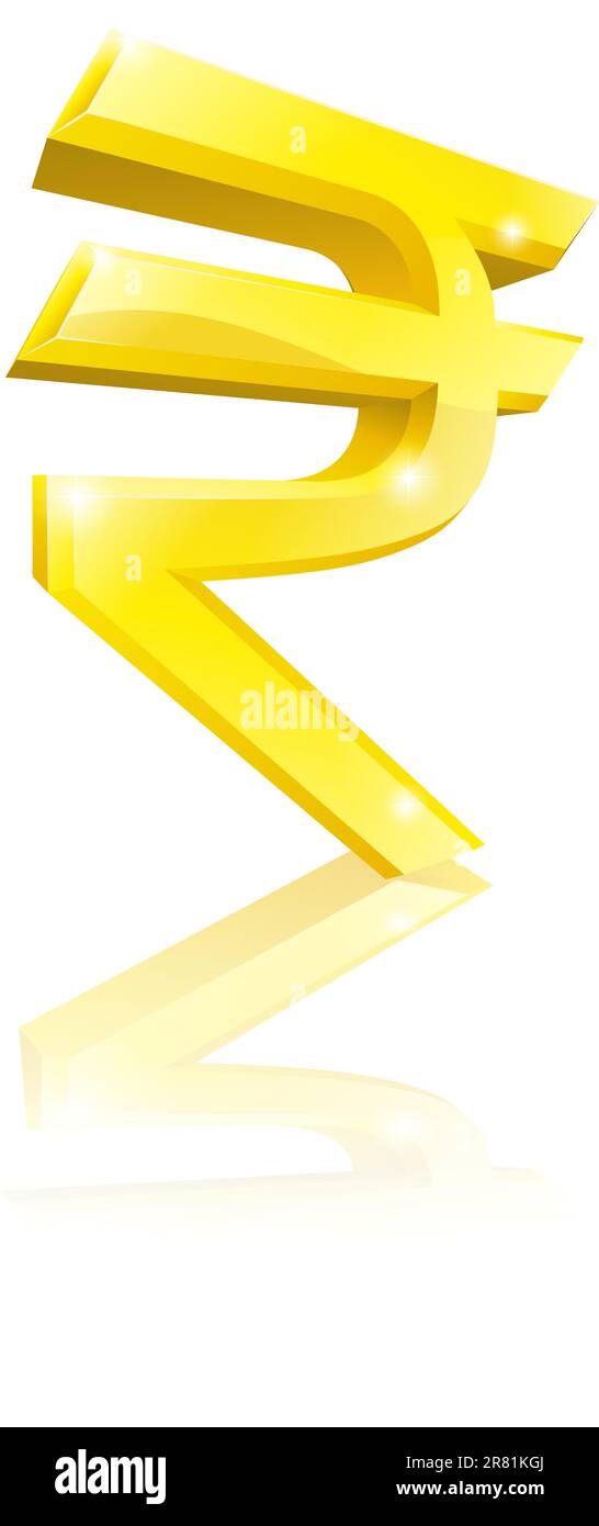 Illustration of a big shiny gold Rupee currency sign Stock Vector