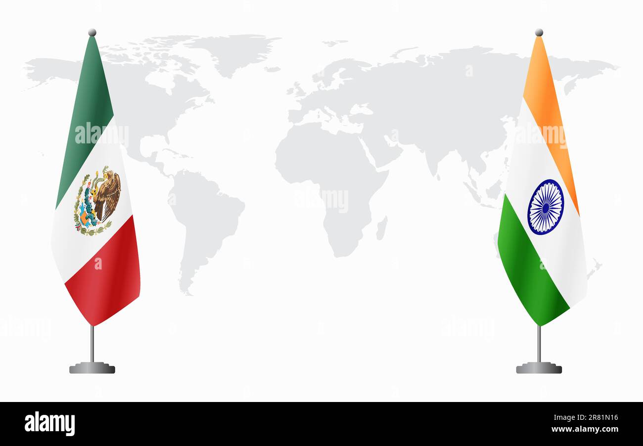 Mexico and India flags for official meeting against background of world ...